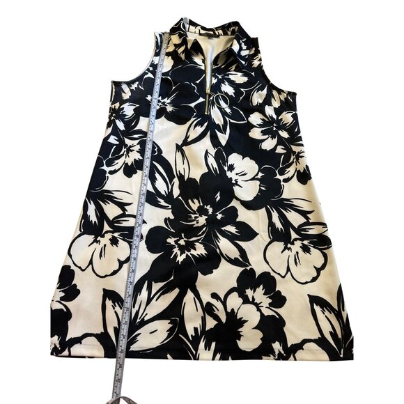 Boston Proper Black & White Floral Sleeveless Zip-Front Dress With Collar - Picture 6 of 6
